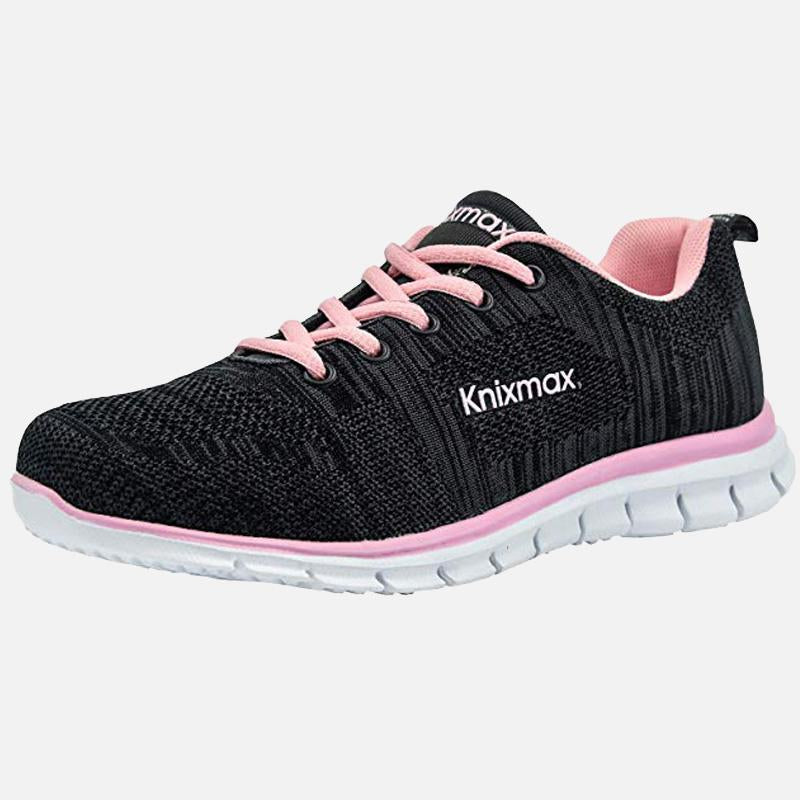 Knixmax Damen Strick Sneaker Schwarz Pink Leicht Laufen Gym Fitness