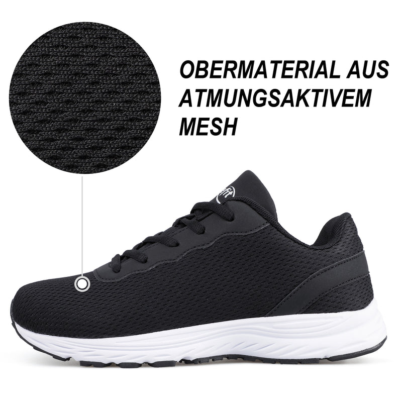 Knixmax Extra Wide Lightweight Damen-Plattfuß-Laufschuhe Schwarze Sportschuhe mit breiten Zehenbox-Schuhen