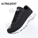 Knixmax Extra Wide Lightweight Damen-Plattfuß-Laufschuhe Schwarze Sportschuhe mit breiten Zehenbox-Schuhen