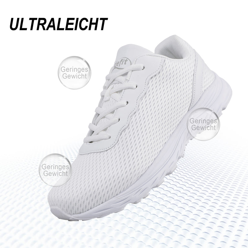 Knixmax Extra breite leichte Herren Laufschuhe für Plattfuß Weiße Sportschuhe mit Schuhen mit breiter Zehenbox