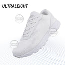 Knixmax Extra breite leichte Damen Laufschuhe für Plattfuß Weiße Sportschuhe mit Schuhen mit breiter Zehenbox