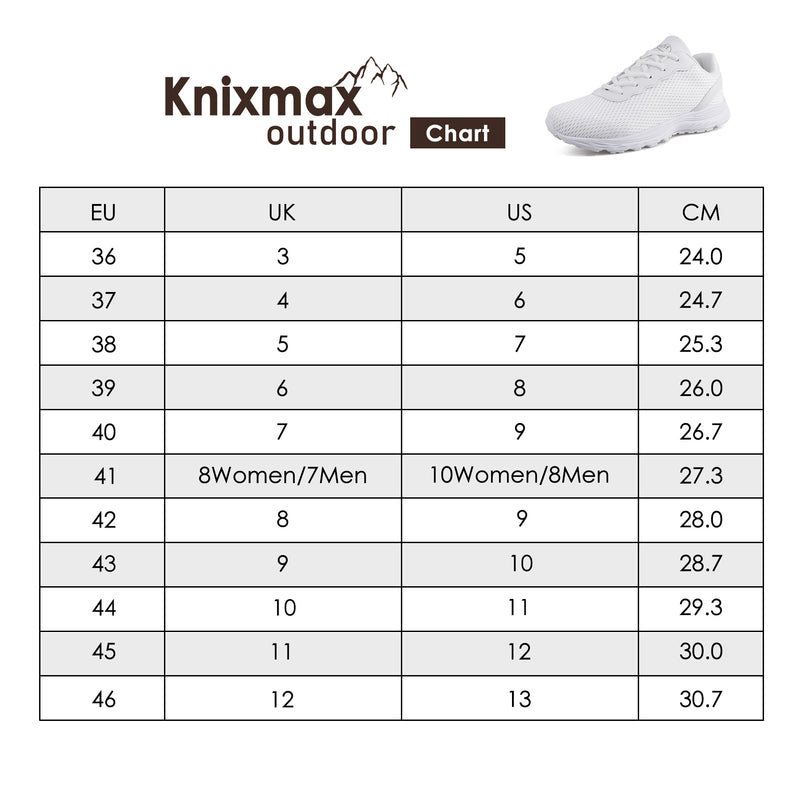Knixmax Extra breite leichte Damen Laufschuhe für Plattfuß Weiße Sportschuhe mit Schuhen mit breiter Zehenbox