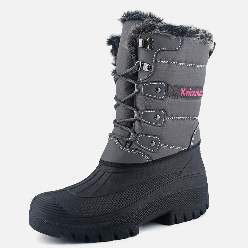Knixmax Women's Snow Boots Grey Waterproof Sole Fur Lined Winter Boots - Knixmax