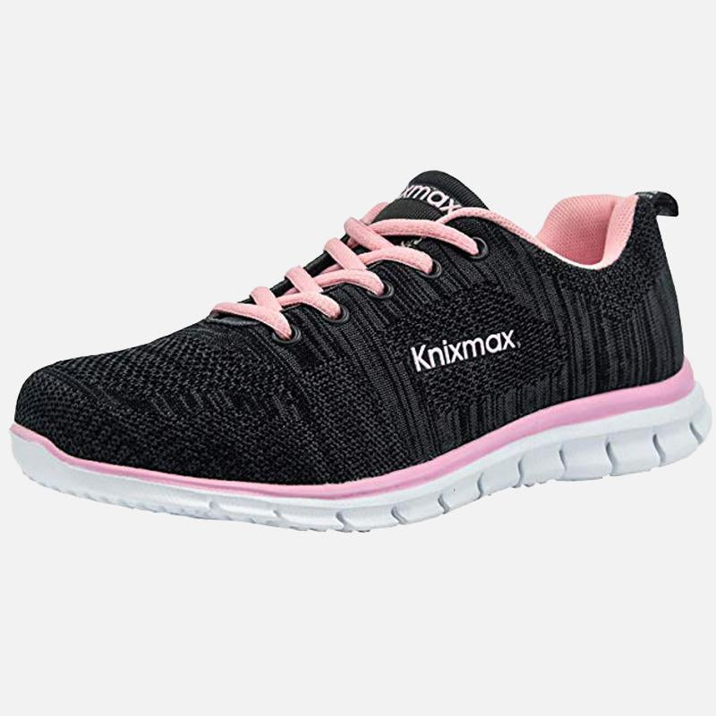 Knixmax Women's Knit Trainers,  Black Pink, Lightweight, Running Gym Fitness Sports Walking Shoes - Knixmax