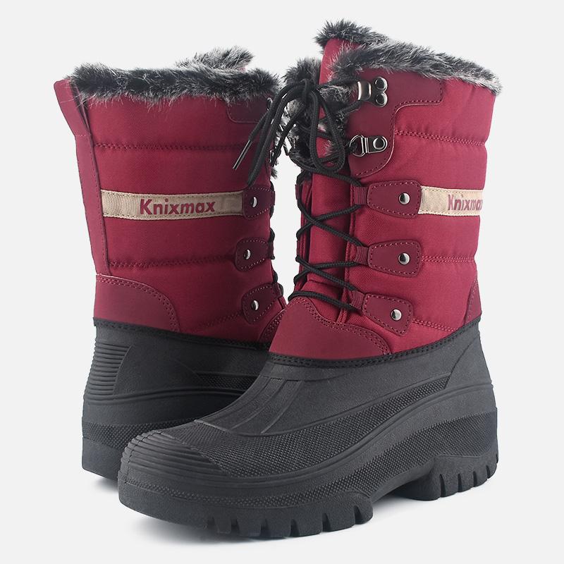 Knixmax Women's Snow Boots Red Waterproof Sole Fur Lined Winter Boots - Knixmax