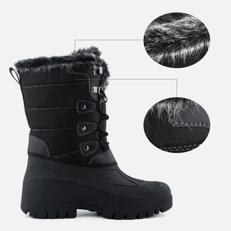 Knixmax Women's Snow Boots Black Waterproof Sole Fur Lined Winter Boots - Knixmax