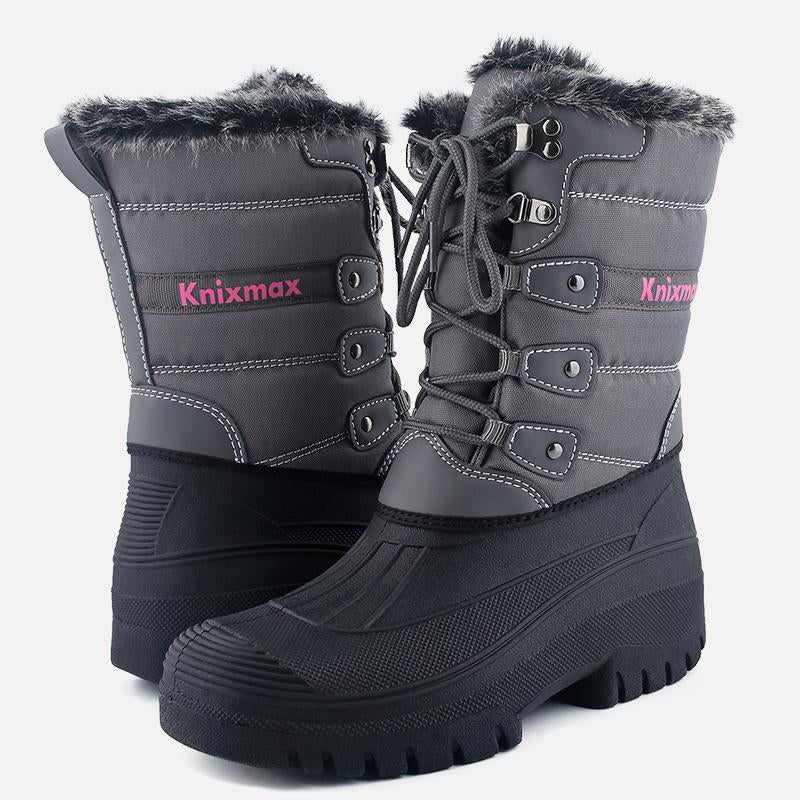 Knixmax Women's Snow Boots Grey Waterproof Sole Fur Lined Winter Boots - Knixmax