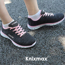 Knixmax Damen Strick-Sneaker, Schwarz Pink, Leicht, Laufen Gym Fitness Sport Wanderschuhe