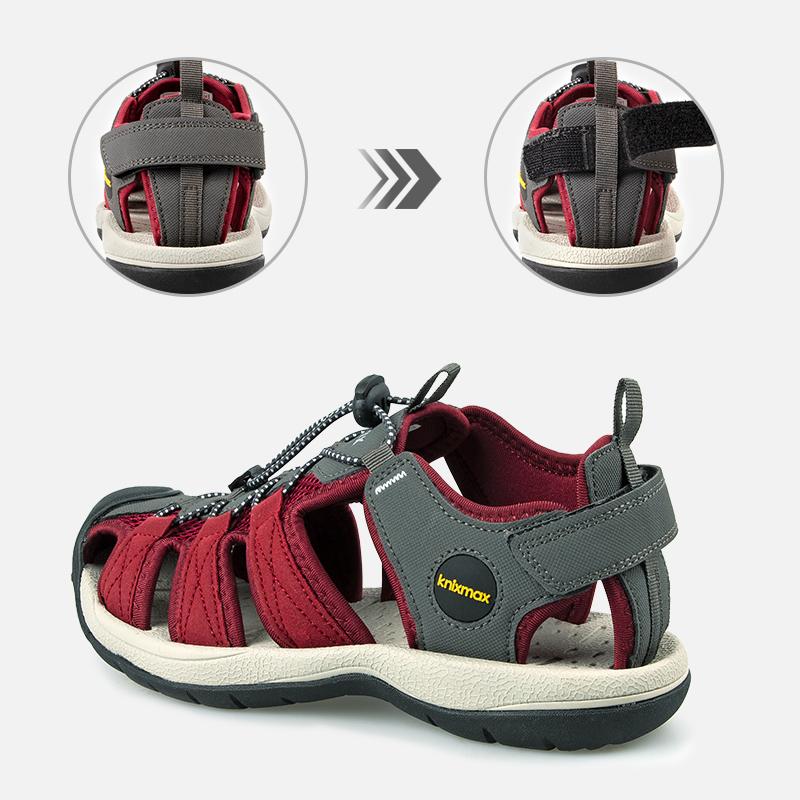 Knixmax Damen Sandalen mit geschlossener Zehenpartie Rot Wide Fit Sport Sommerschuhe (Upgrade Version)