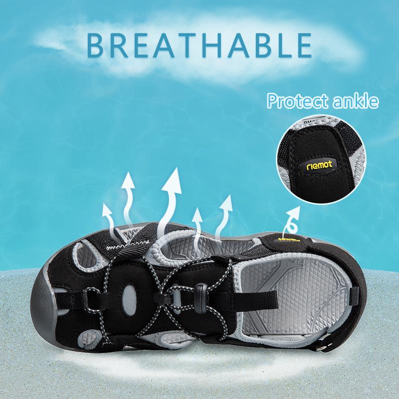 riemot Womens Closed Toe Black Sandal for Summer Beach(Upgraded Version) - Knixmax