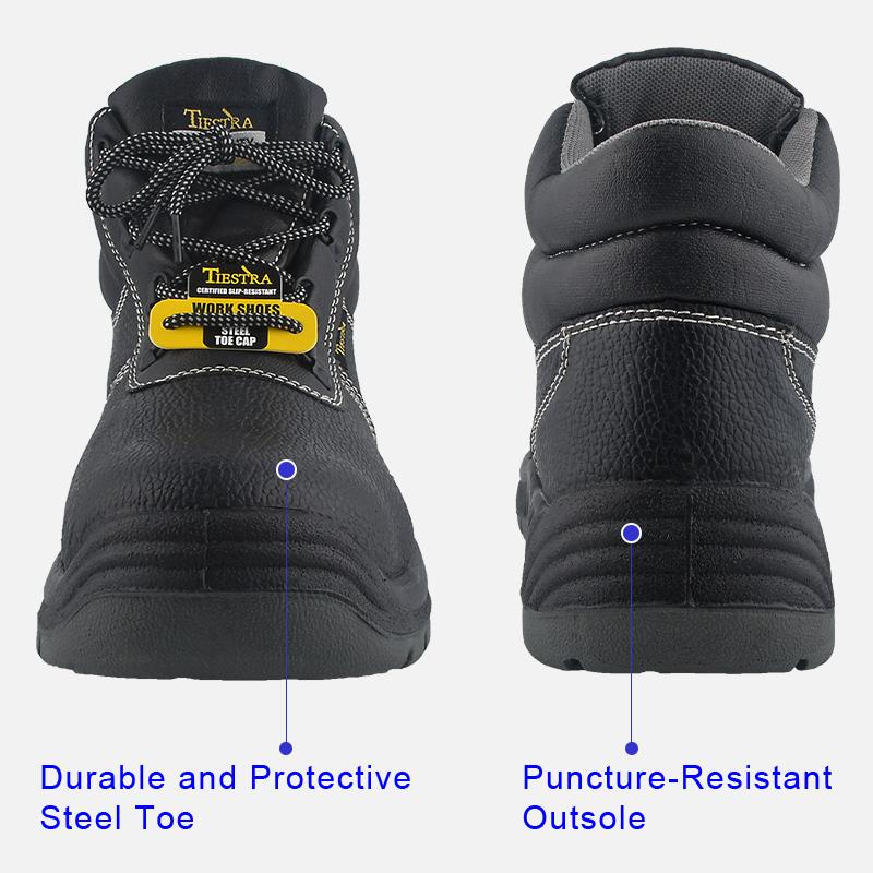 TIESTRA Work Boots for Men High Rise Slip Resistant Steel Toe Outdoor Waterproof Hiking Boots - Knixmax