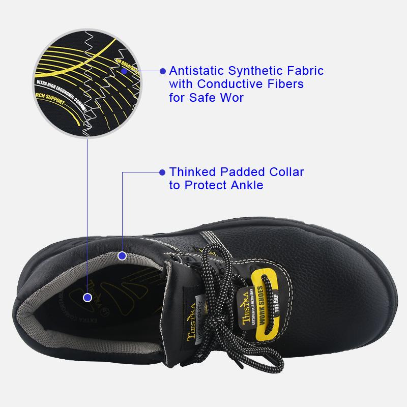 TIESTRA Work Boots for Men High Rise Slip Resistant Steel Toe Outdoor Waterproof Hiking Boots - Knixmax