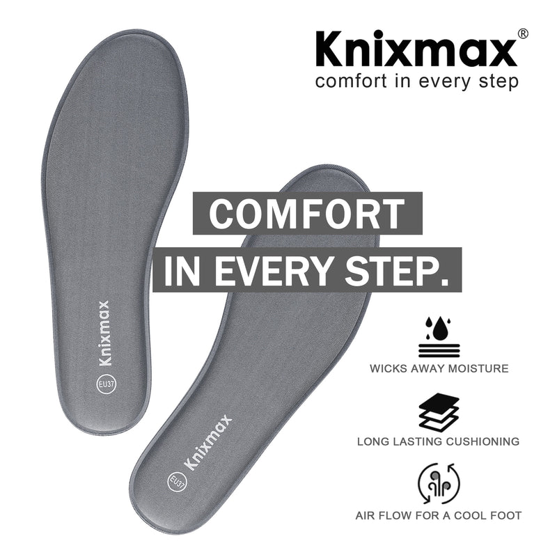 Knixmax Herren Memory Foam Einlegesohlen, Grau, für Sportschuhe & Sneaker